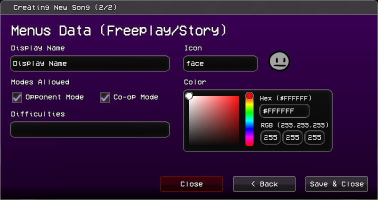 Menus Data popup menu