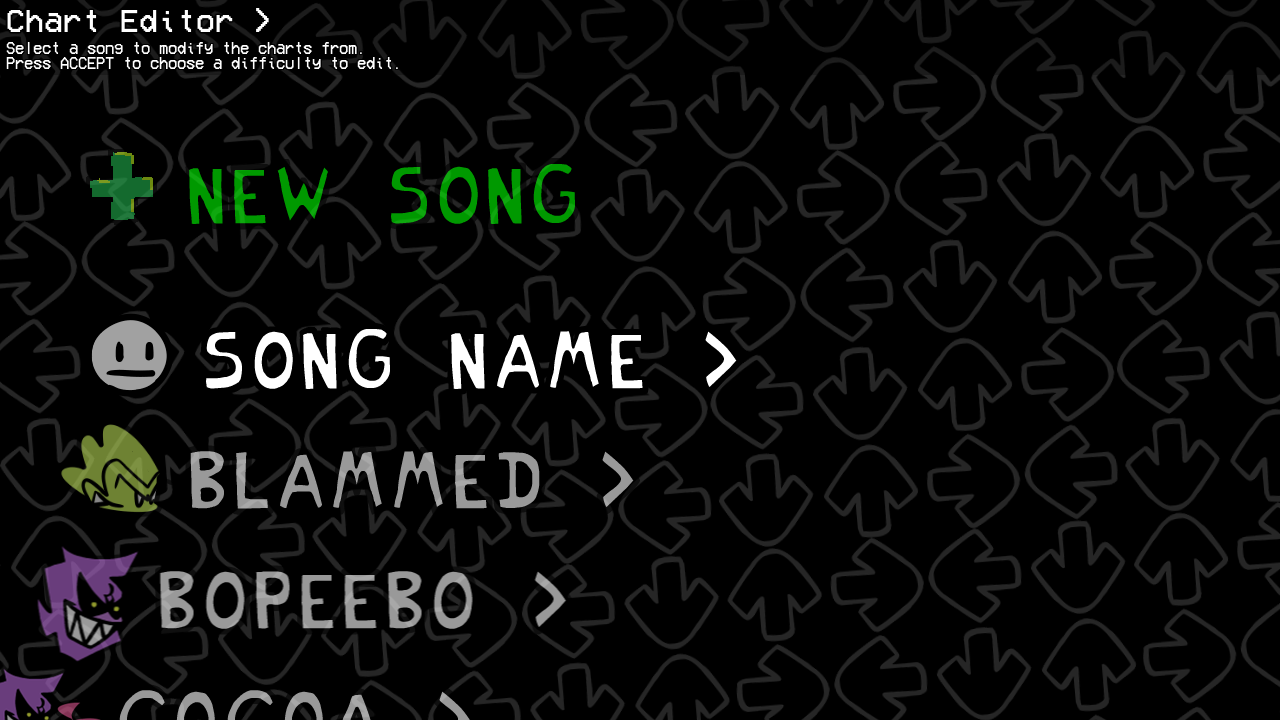 Initial screen of the chart editor, now with the added song